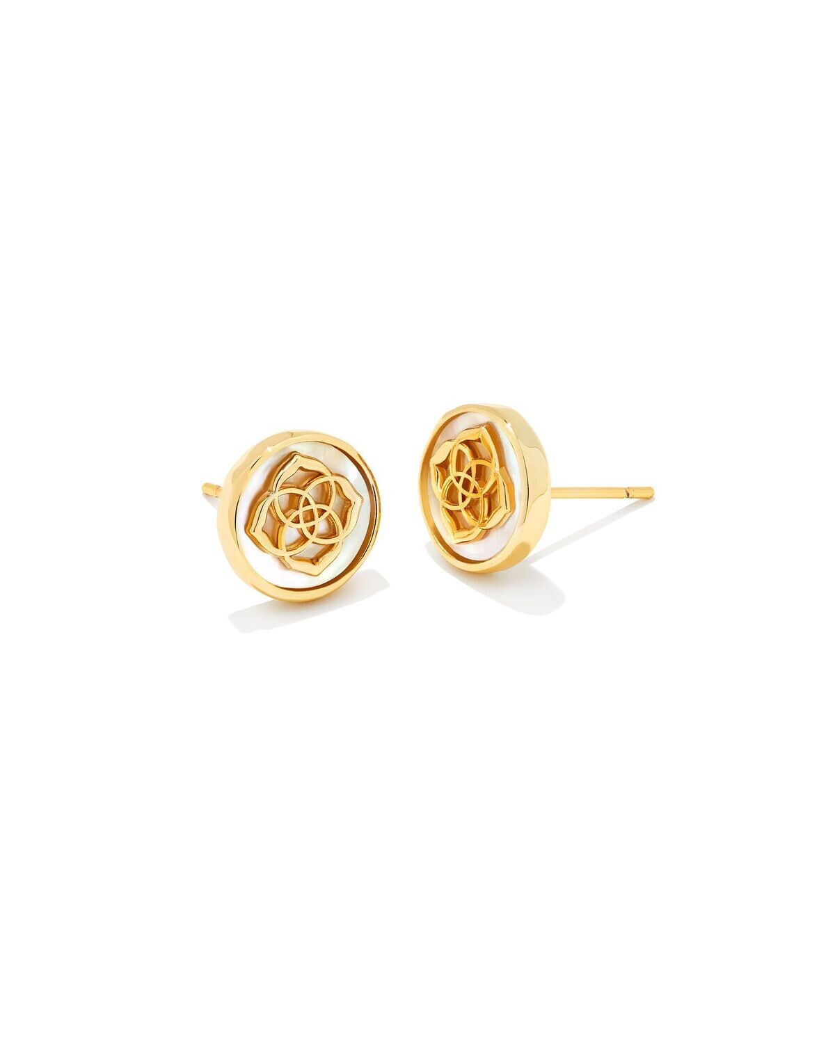 STAMPED DIRA STUD EARRINGS, Color: GOLD IVORY MOTHER OF PEARL, Size: ONE SIZE