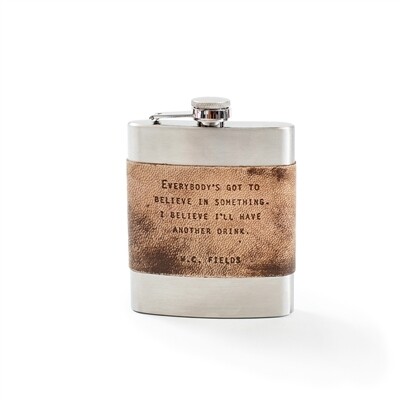 LEATHER QUOTE FLASKS, QUOTE: WC FIELDS