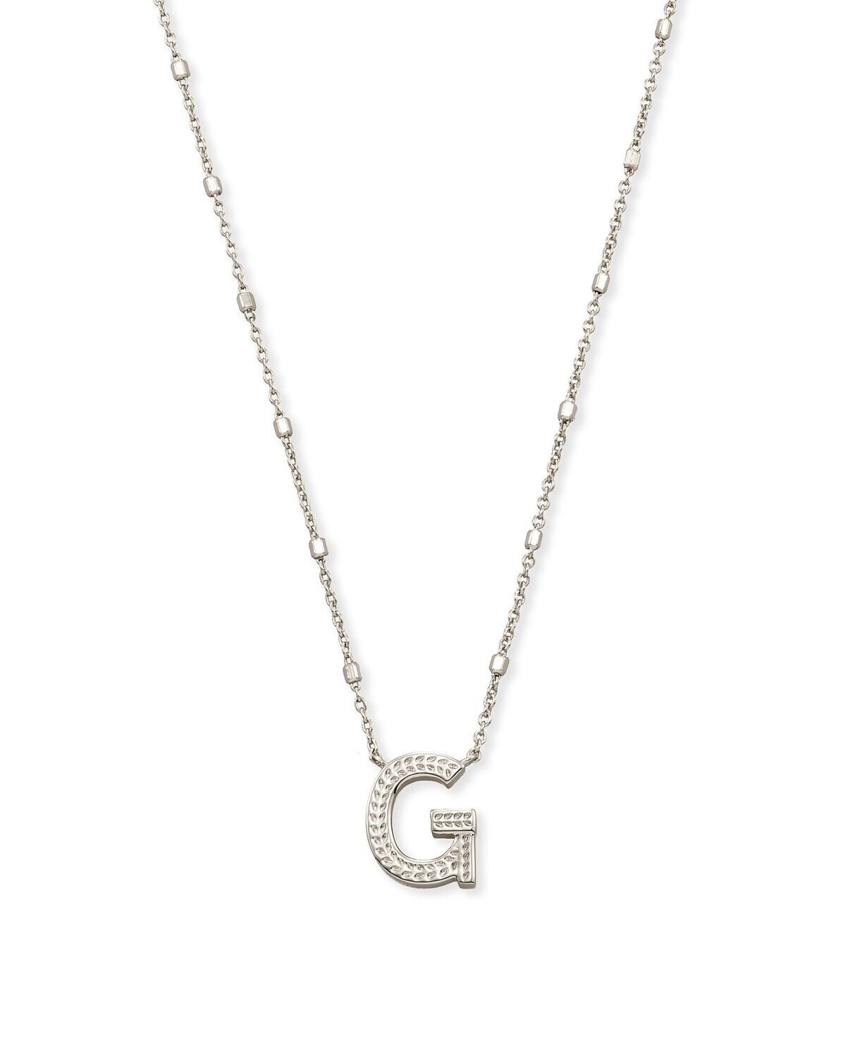 LETTER G PENDANT NECKLACE, Color: RHODIUM METAL, Size: ONE SIZE