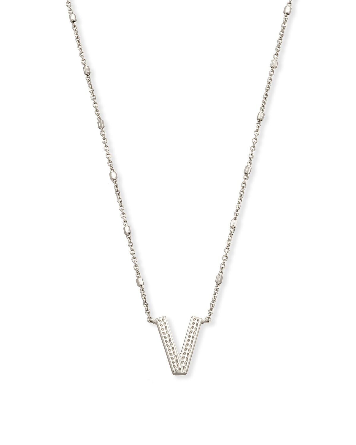 LETTER V PENDANT NECKLACE, Color: RHODIUM METAL, Size: ONE SIZE