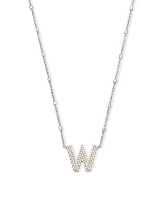 LETTER W PENDANT NECKLACE, Color: RHODIUM METAL, Size: ONE SIZE