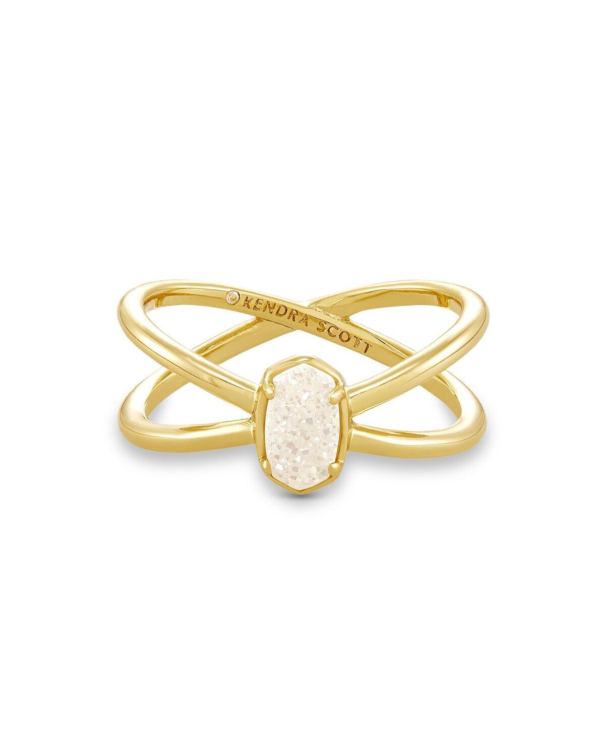 EMILIE DOUBLE BAND RING, Color: GOLD IRIDESCENT DRUSY 7, Size: 7