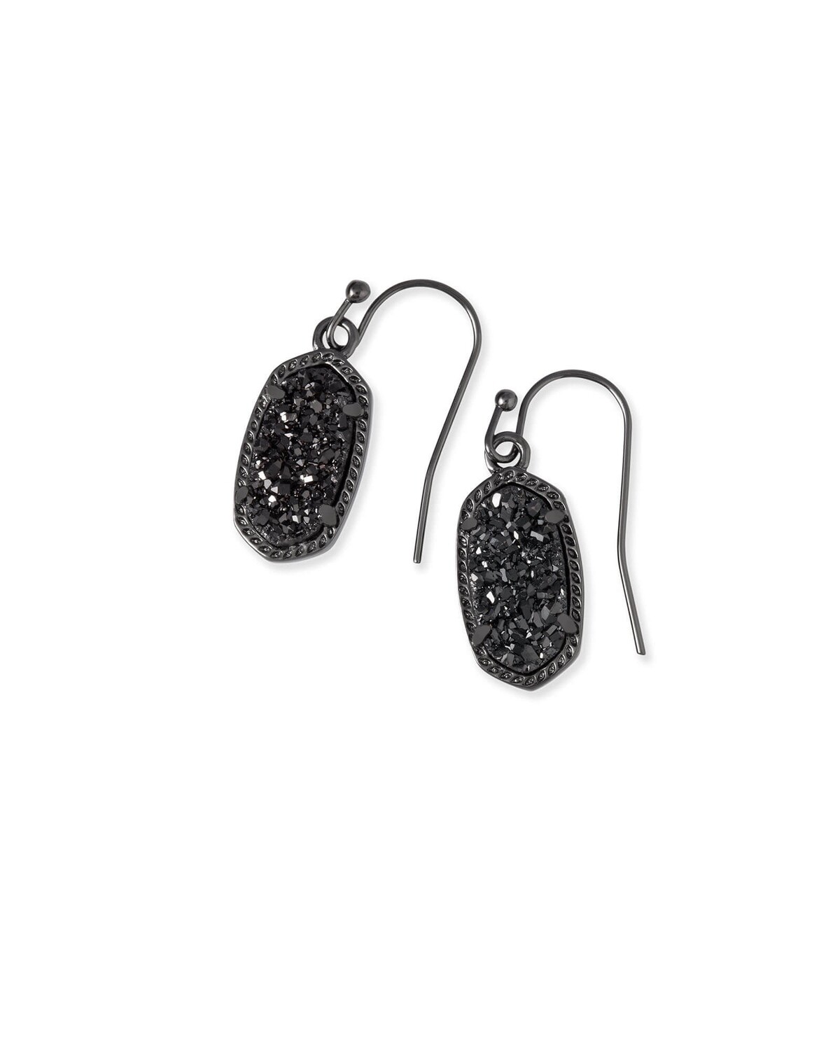 LEE DROP EARRINGS, Color: GUNMETAL BLACK DRUSY, Size: ONE SIZE