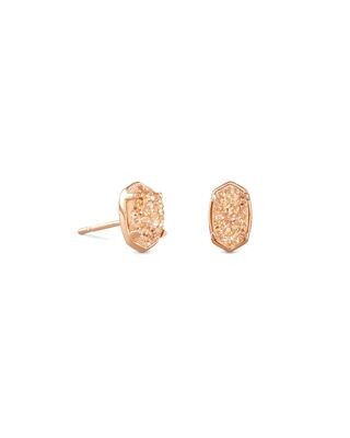 EMILIE STUD EARRINGS, Color: ROSE GOLD SAND DRUSY, Size: ONE SIZE