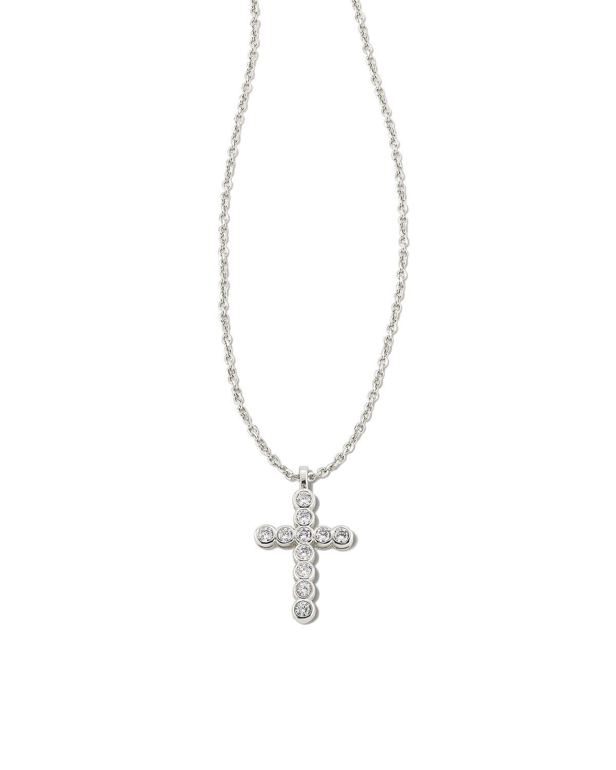 CROSS CRYSTAL PENDANT NECKLACE, Color: SILVER WHITE CRYSTAL, Size: ONE SIZE