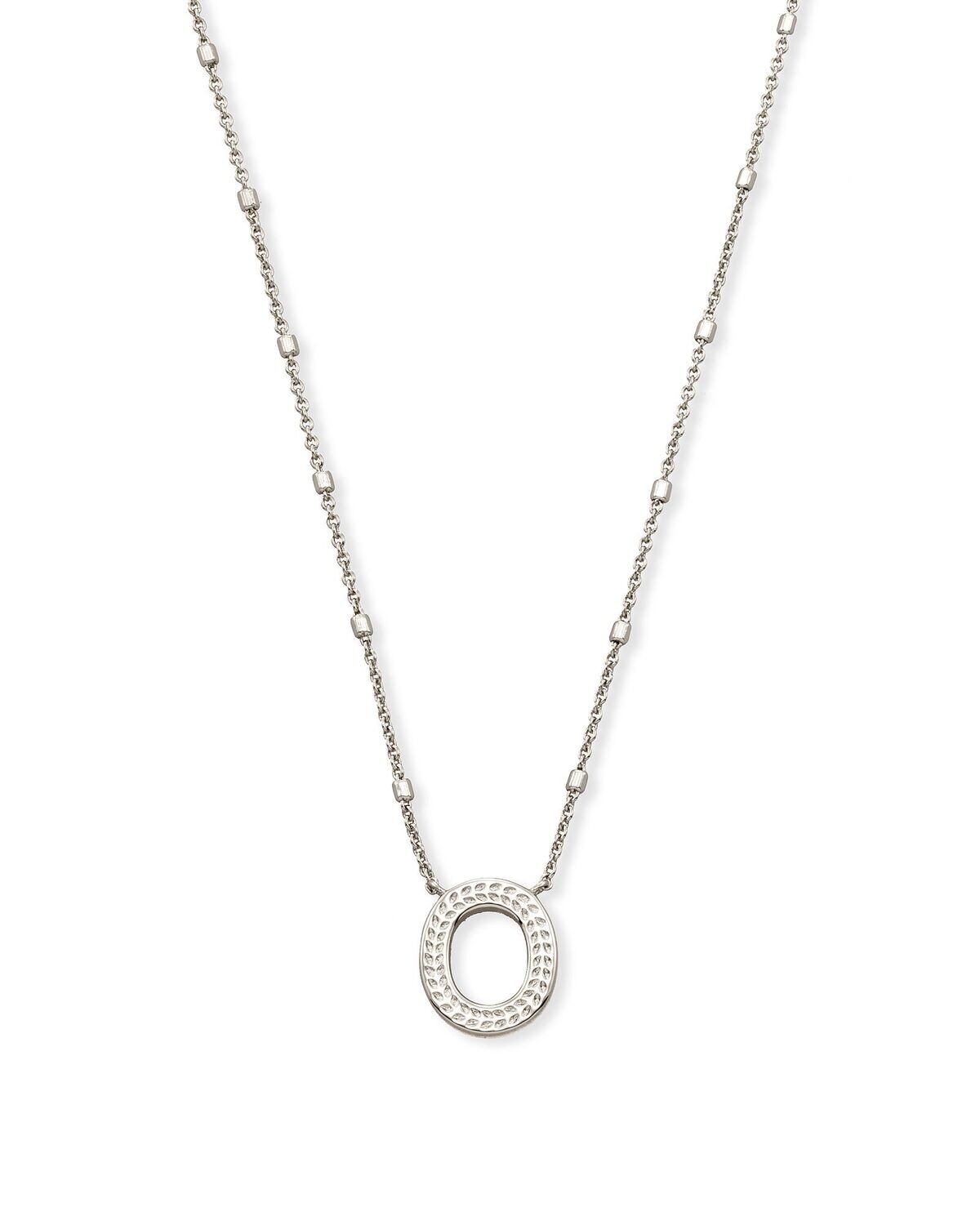 LETTER O PENDANT NECKLACE, Color: RHODIUM METAL, Size: ONE SIZE