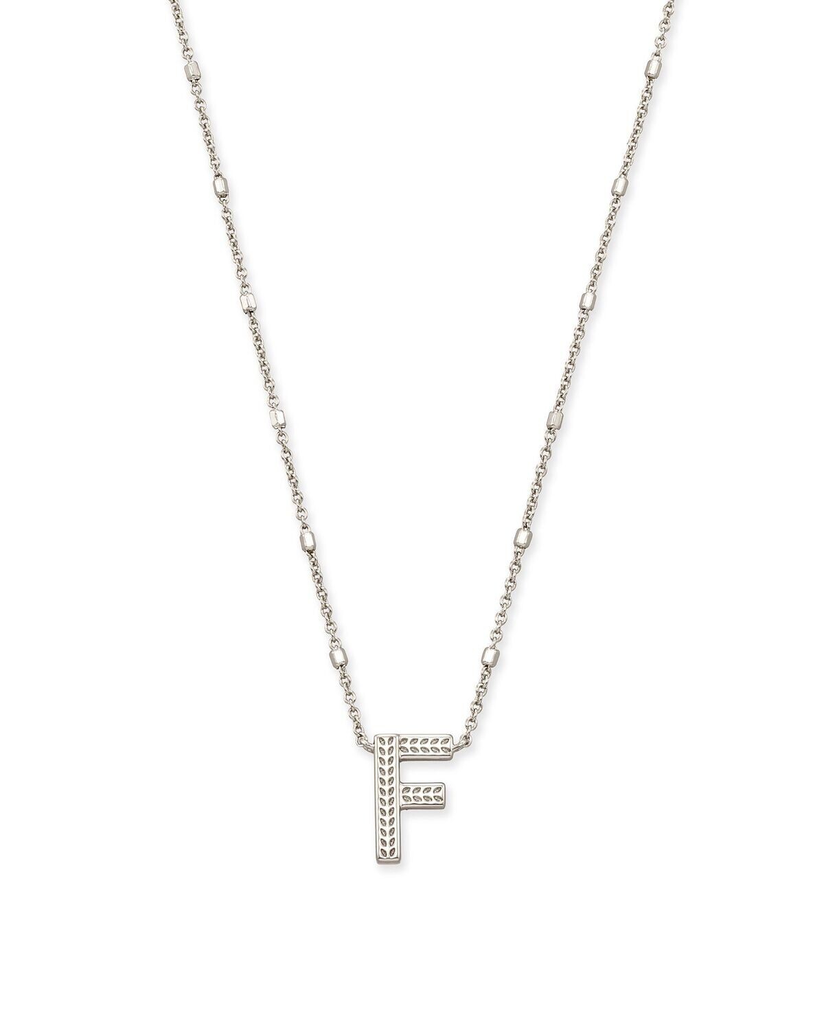 LETTER F PENDANT NECKLACE, Color: RHODIUM METAL, Size: ONE SIZE