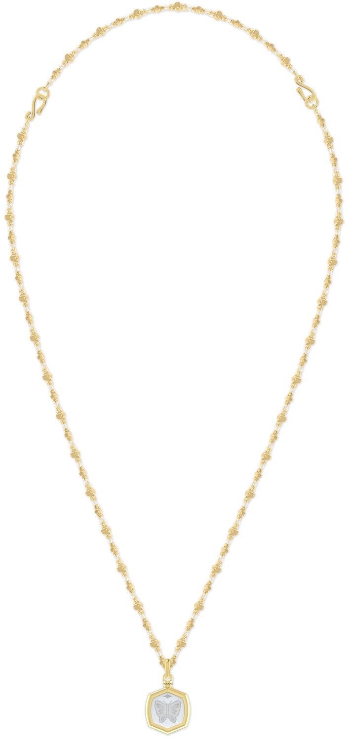 DAVIE INTAGLIO PENDANT NECKLACE, Color: GOLD CLEAR GLASS BUTTERFLY, Size: ONE SIZE