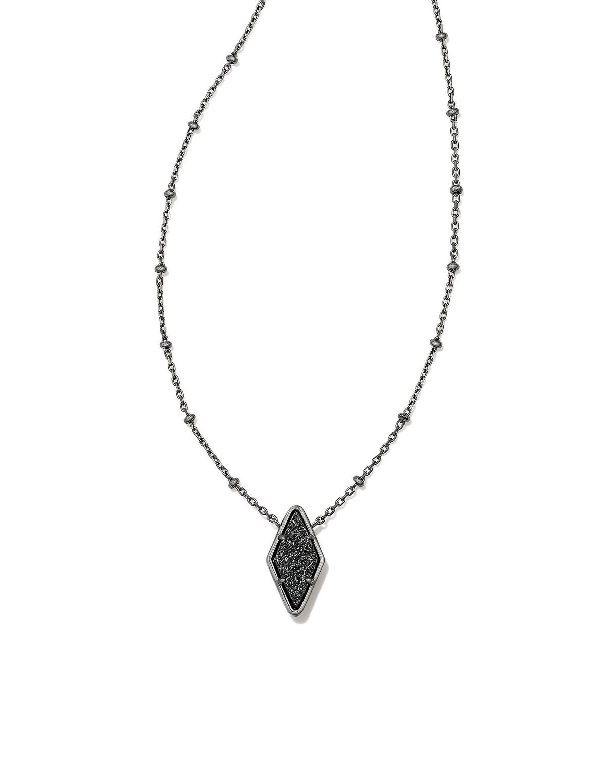 KINSLEY SHORT PENDANT NECKLACE, Color: GUNMETAL BLACK DRUSY, Size: ONE SIZE