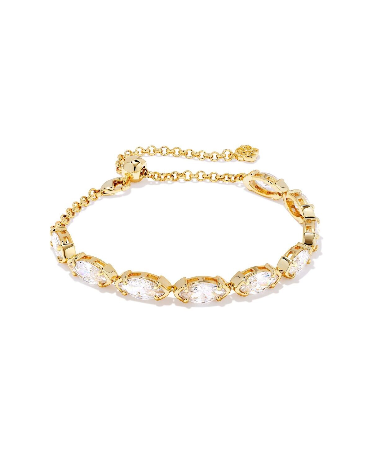 GENEVIEVE DELICATE CHAIN BRACELET, Color: GOLD WHITE CZ, Size: ONE SIZE