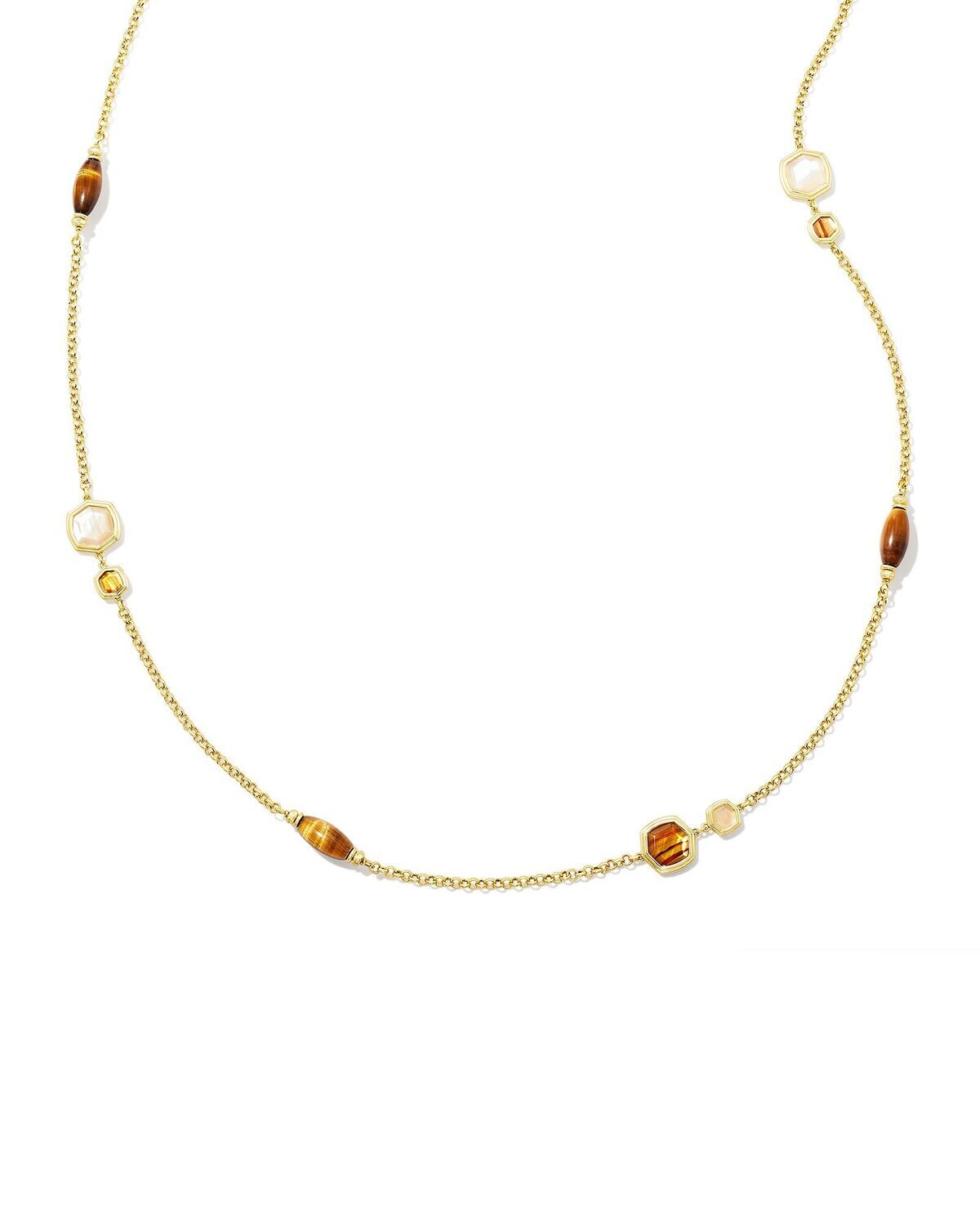 MONICA LONG STRAND NECKLACE, Color: GOLD BROWN MIX, Size: ONE SIZE