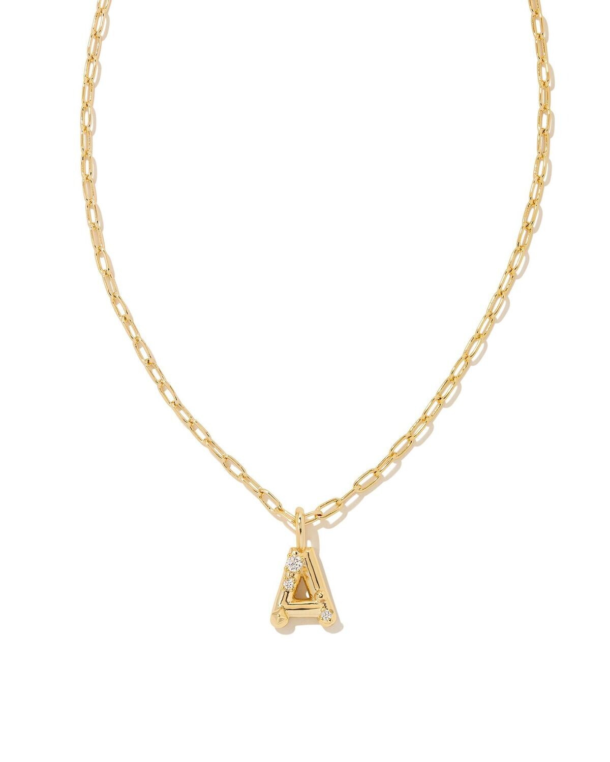 CRYSTAL LETTER A SHORT PENDANT NECKLACE, Color: GOLD WHITE CZ, Size: ONE SIZE