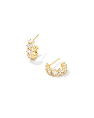 CAILIN CRYSTAL HUGGIE EARRINGS, Color: GOLD METAL WHITE CZ, Size: ONE SIZE