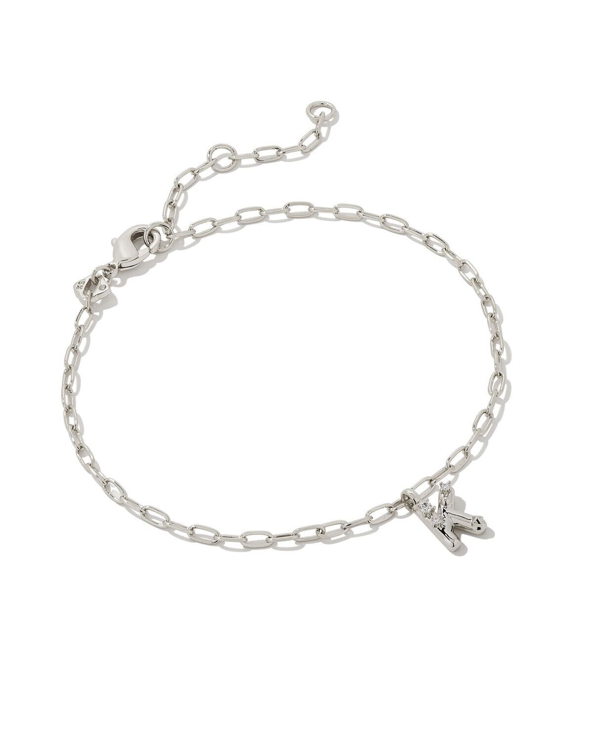 CRYSTAL LETTER K DELICATE CHAIN BRACELET, Color: SILVER WHITE CZ, Size: ONE SIZE