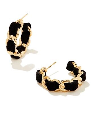 EVERLEIGH VELVET HOOP EARRINGS, Color: GOLD BLACK, Size: ONE SIZE