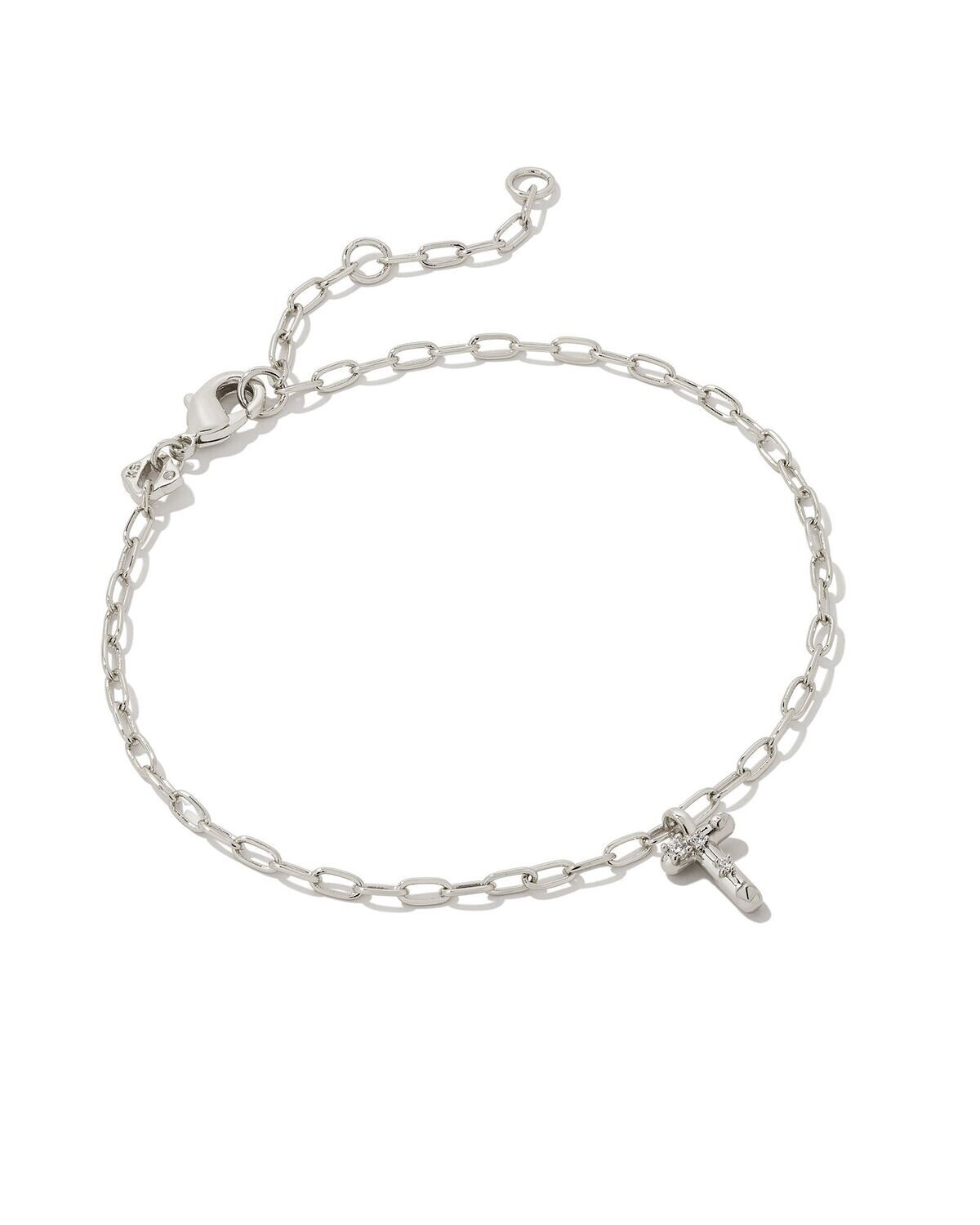CRYSTAL LETTER T DELICATE CHAIN BRACELET, Color: SILVER WHITE CZ, Size: ONE SIZE