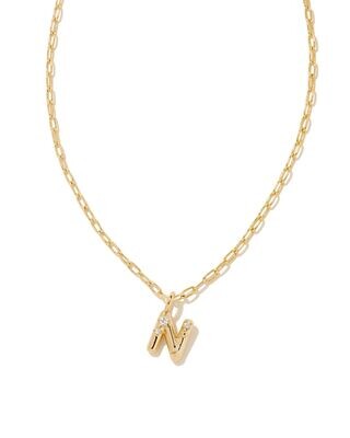 CRYSTAL LETTER N SHORT PENDANT NECKLACE, Color: GOLD WHITE CZ, Size: ONE SIZE