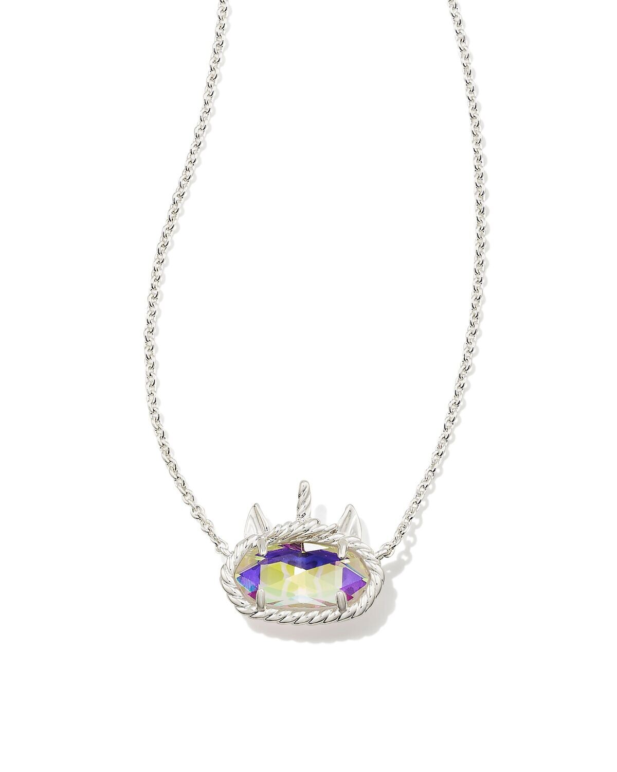 ELISA UNICORN SHORT PENDANT NECKLACE, Color: BRIGHT SILVER DICHROIC GLASS, Size: ONE SIZE