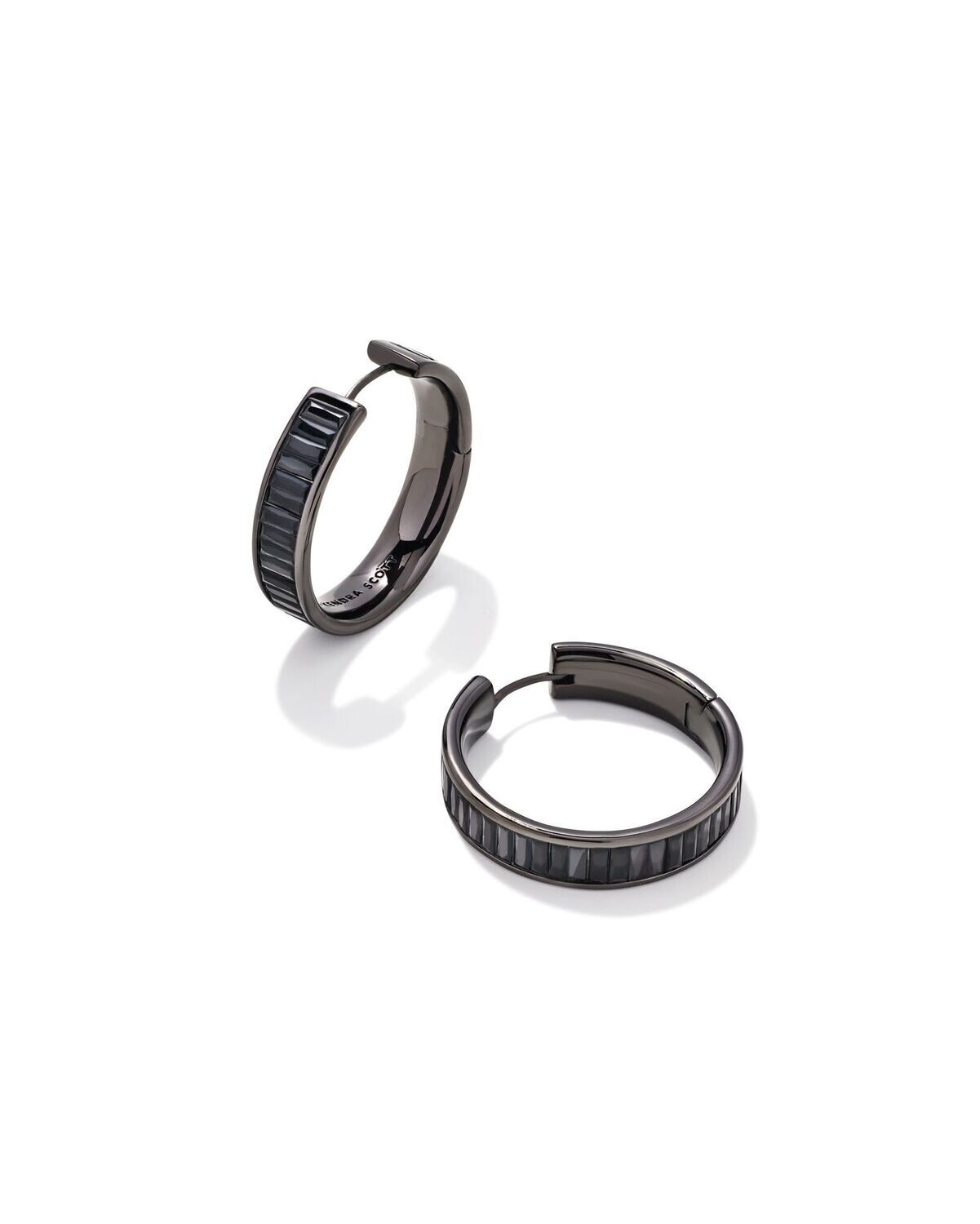 JACK HOOP EARRINGS, Color: GUNMETAL BLACK SPINEL, Size: ONE SIZE