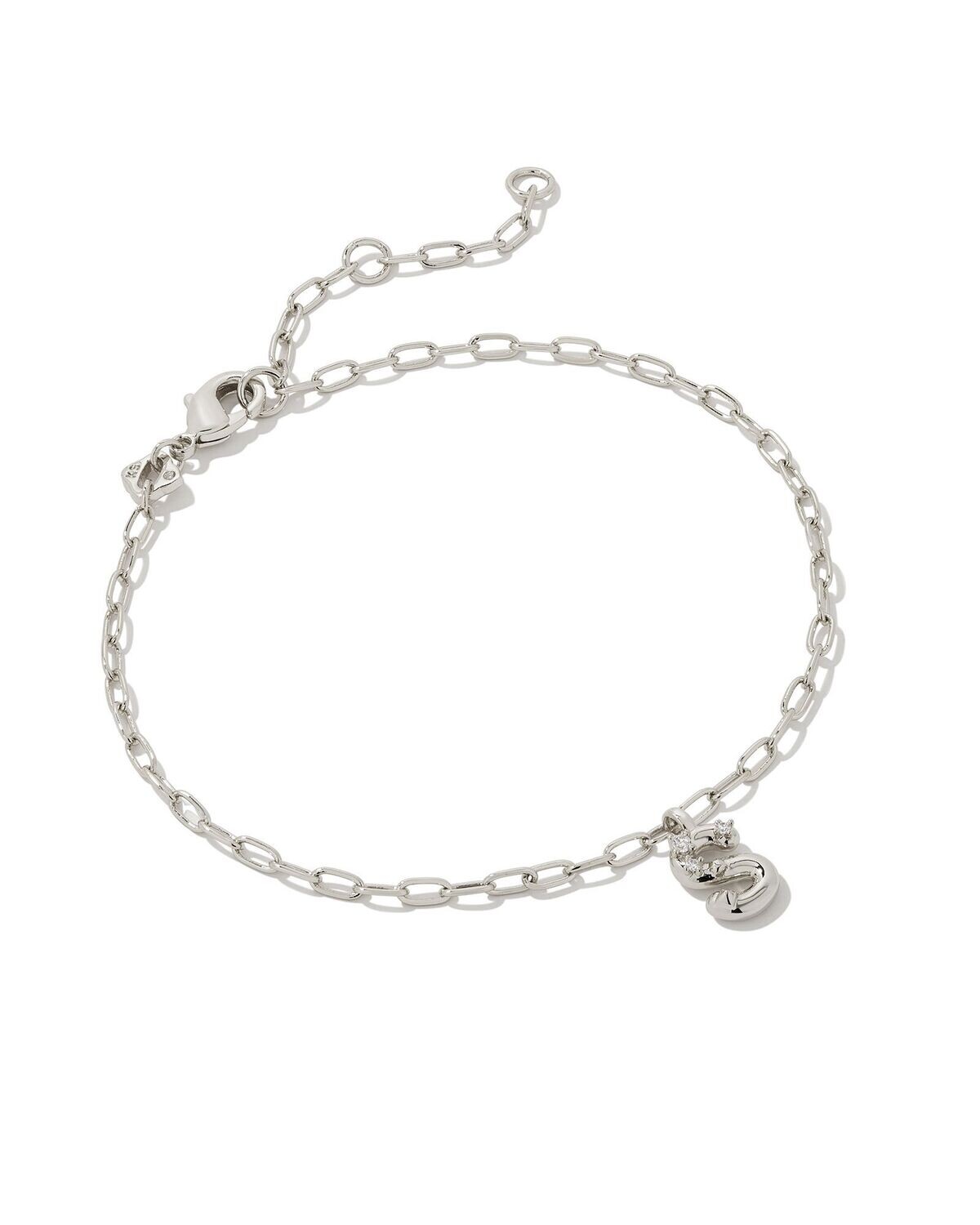 CRYSTAL LETTER S DELICATE CHAIN BRACELET, Color: SILVER WHITE CZ, Size: ONE SIZE