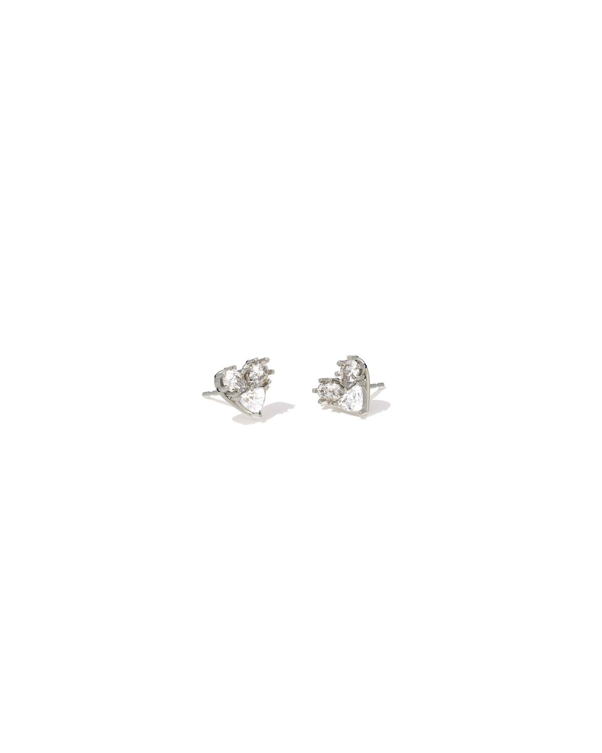 KATY HEART STUD EARRINGS, Color: SILVER WHITE CZ, Size: ONE SIZE