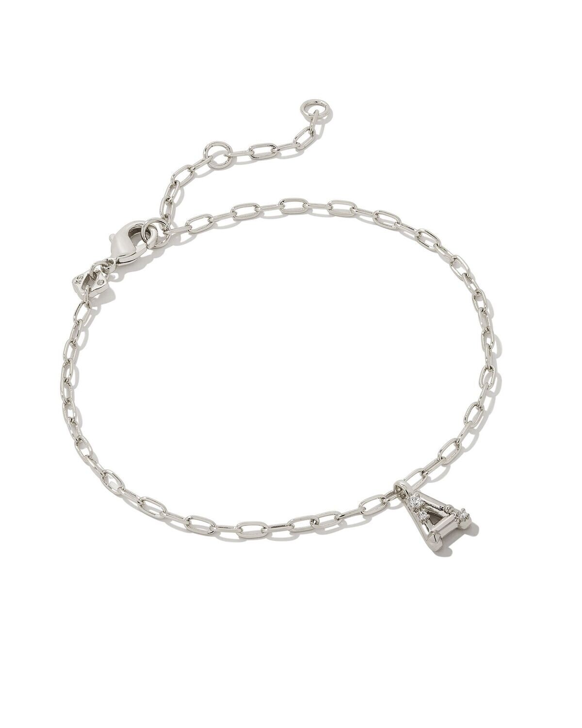 CRYSTAL LETTER A DELICATE CHAIN BRACELET, Color: SILVER WHITE CZ, Size: ONE SIZE