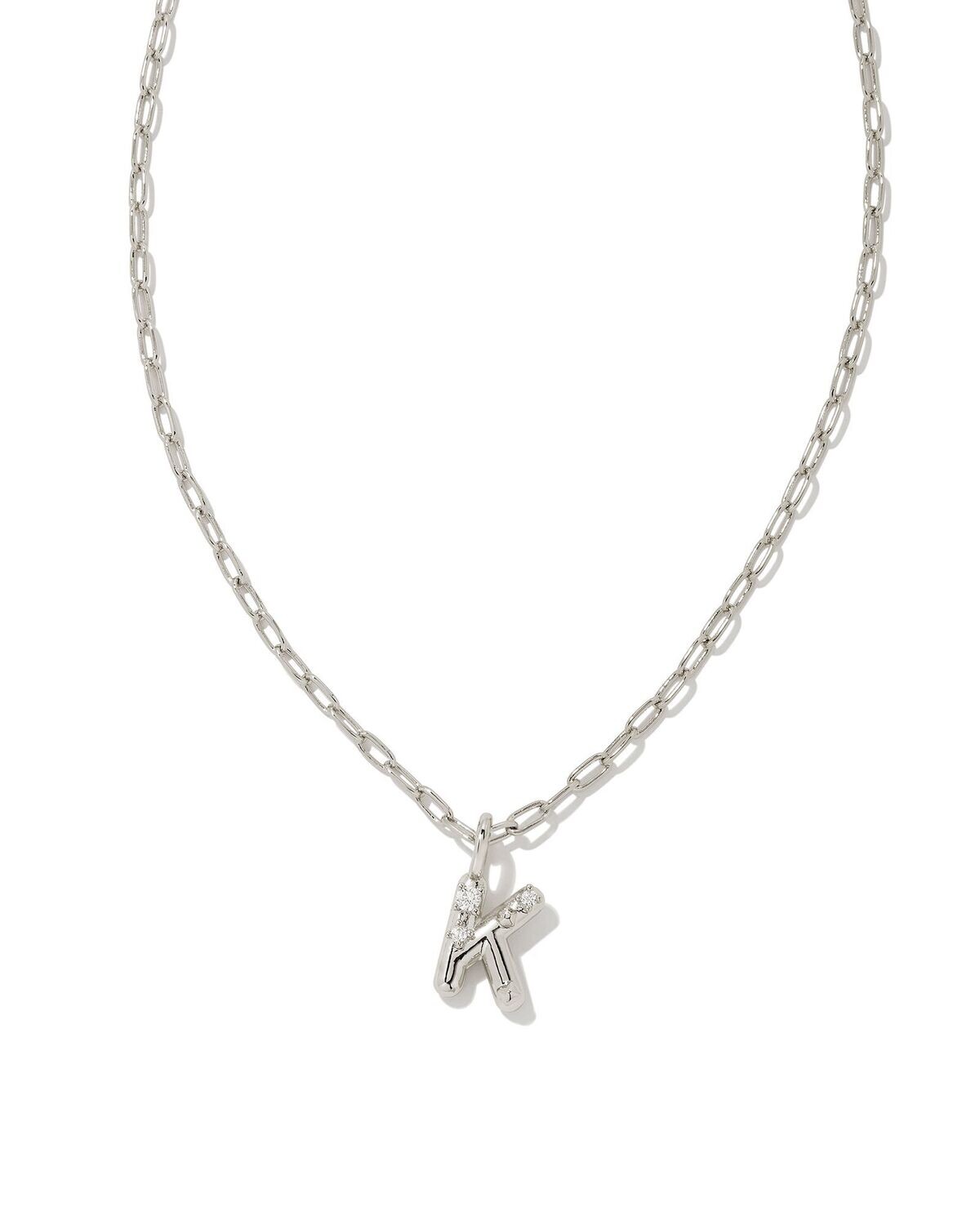 CRYSTAL LETTER K SHORT PENDANT NECKLACE, Color: SILVER WHITE CZ, Size: ONE SIZE