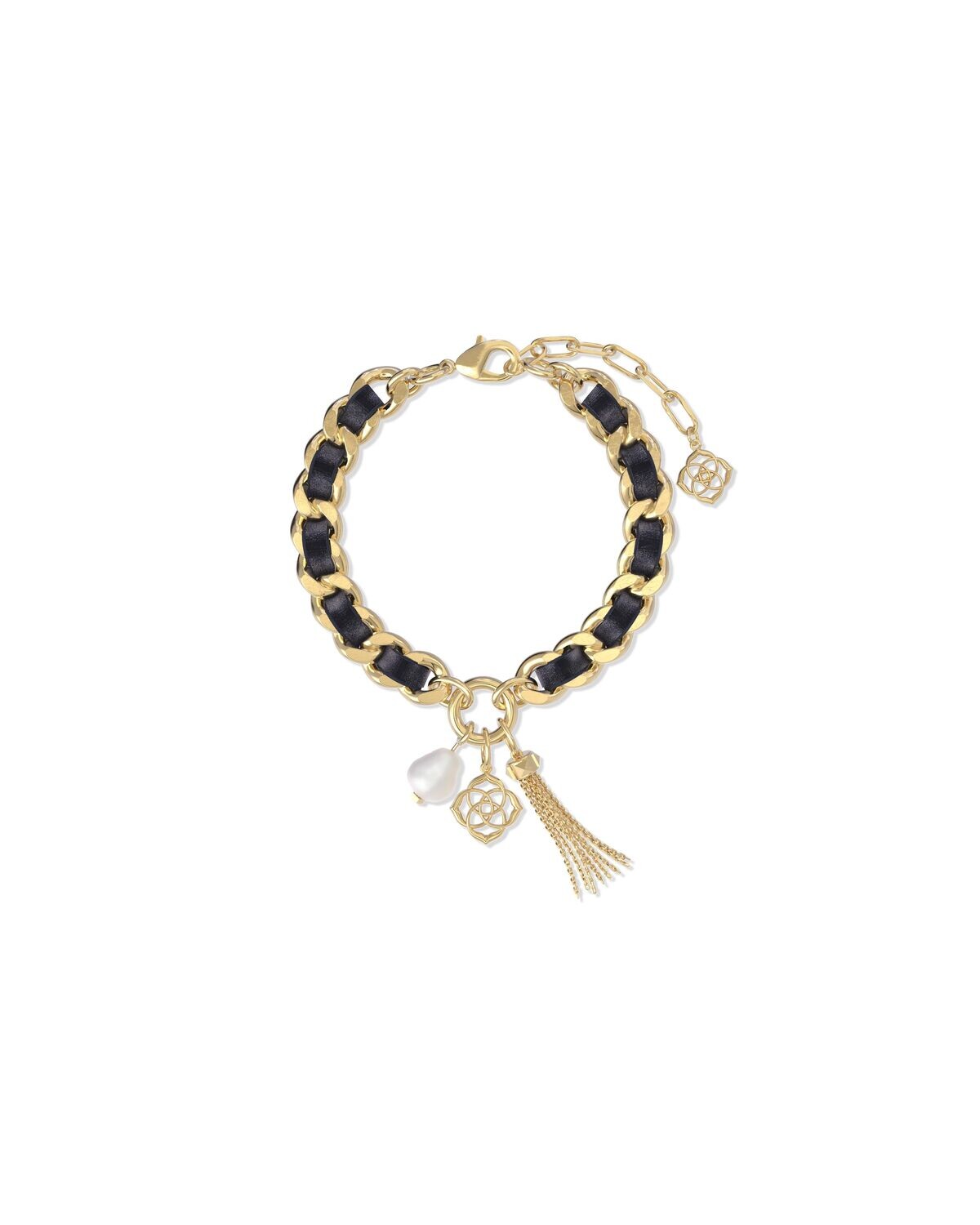EVERLEIGH VELVET CHAIN BRACELET, Color: GOLD BLACK, Size: ONE SIZE