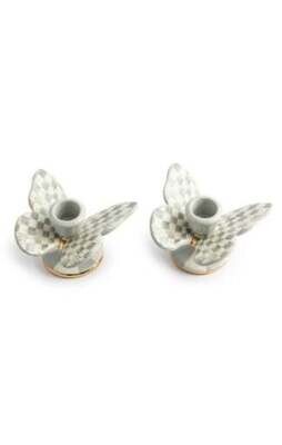 sterling check butterfly candle holders - set of 2