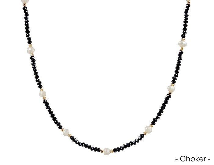 BLACK CRYSTAL CHOKER WITH PEARL NECKLACE