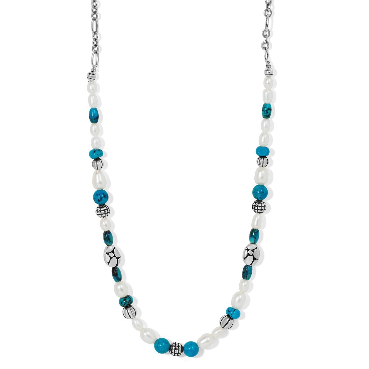 Pebble Turquoise And Pearl Necklace - Silver-Turquoise, OS