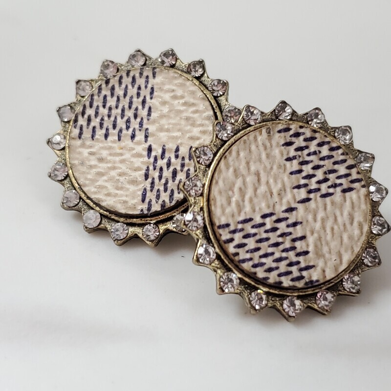 UPCYCLED LV CRYSTAL BEZEL SET EARRINGS - Damier Azur
