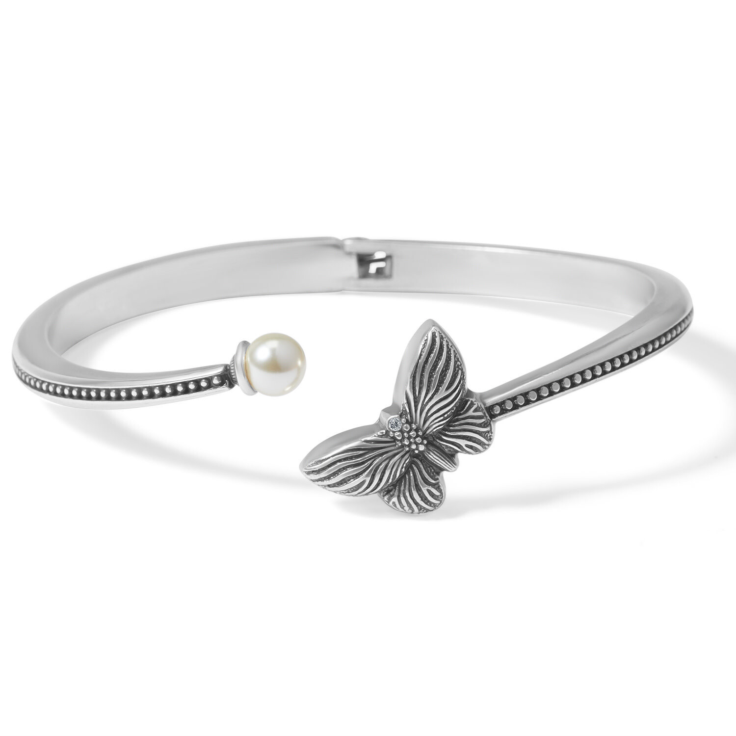 Bloom Butterfly Pearl Open Bangle - Silver, OS