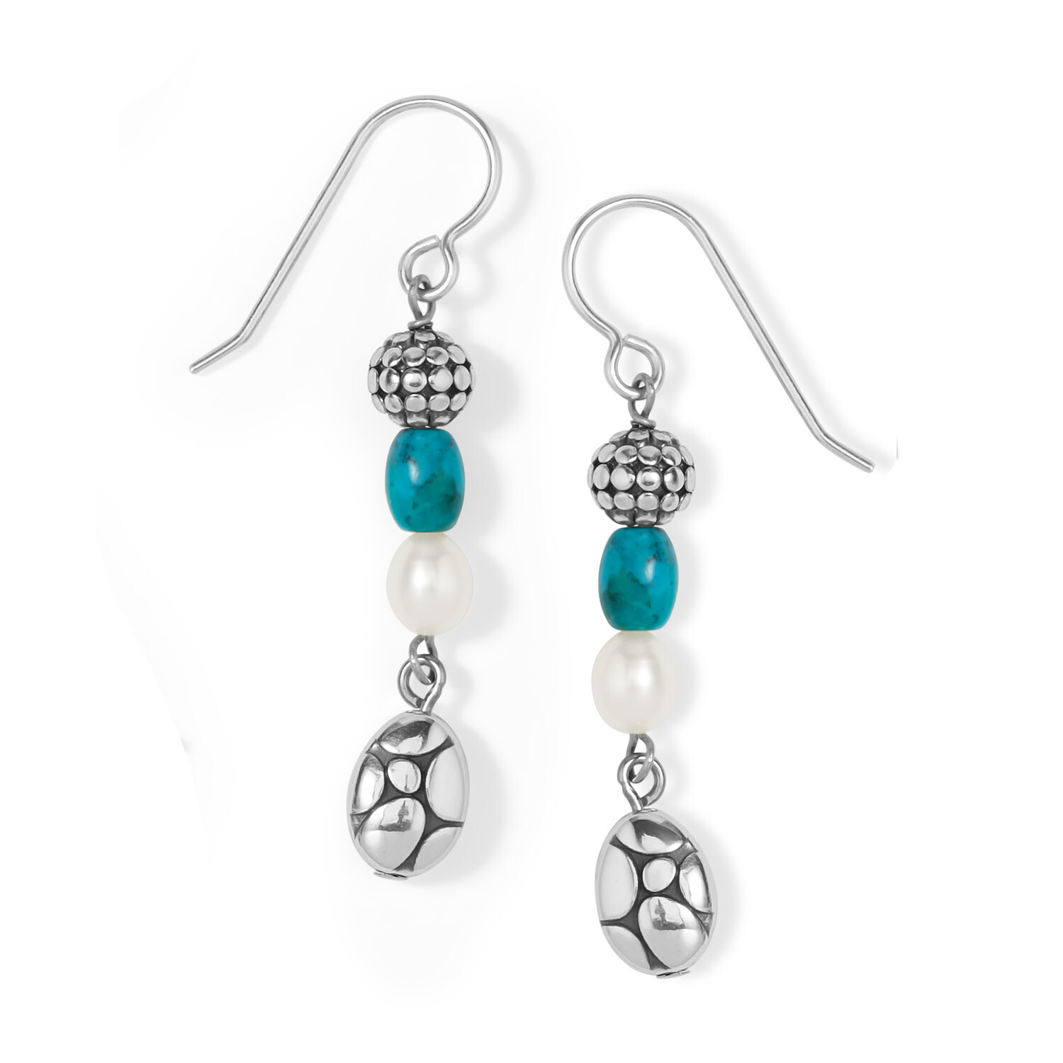 Pebble Turquoise Pearl French Wire Earrings - Silver-Pearl, OS