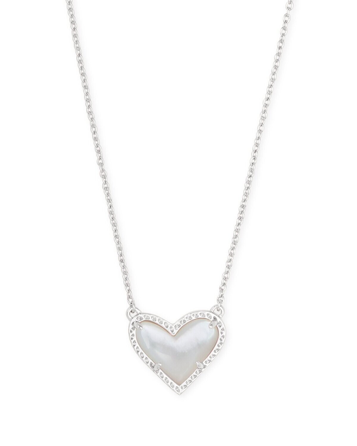 Ari Heart Short Pendant Necklace-Silver, Color: RHODIUM IVORY MOTHER OF PEARL, Size: ONE SIZE