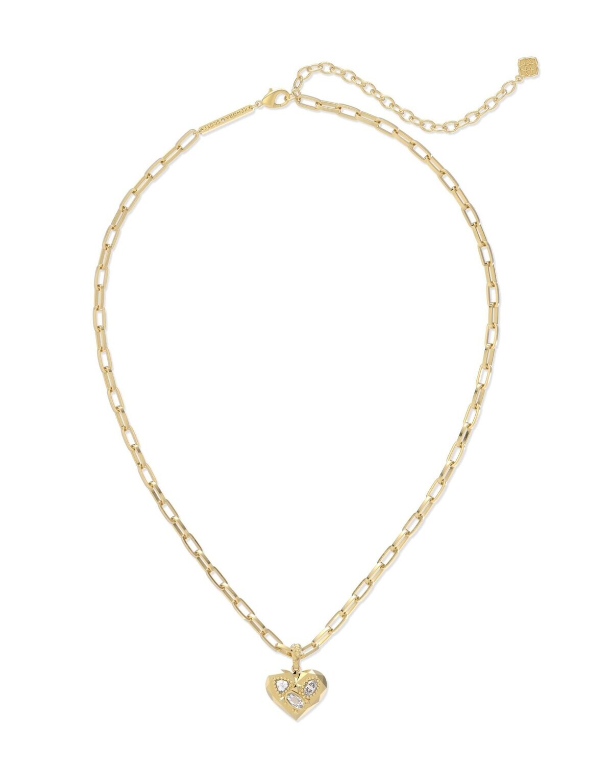 PENNY HEART SHORT PENDANT NECKLACE, Color: GOLD WHITE CZ, Size: ONE SIZE