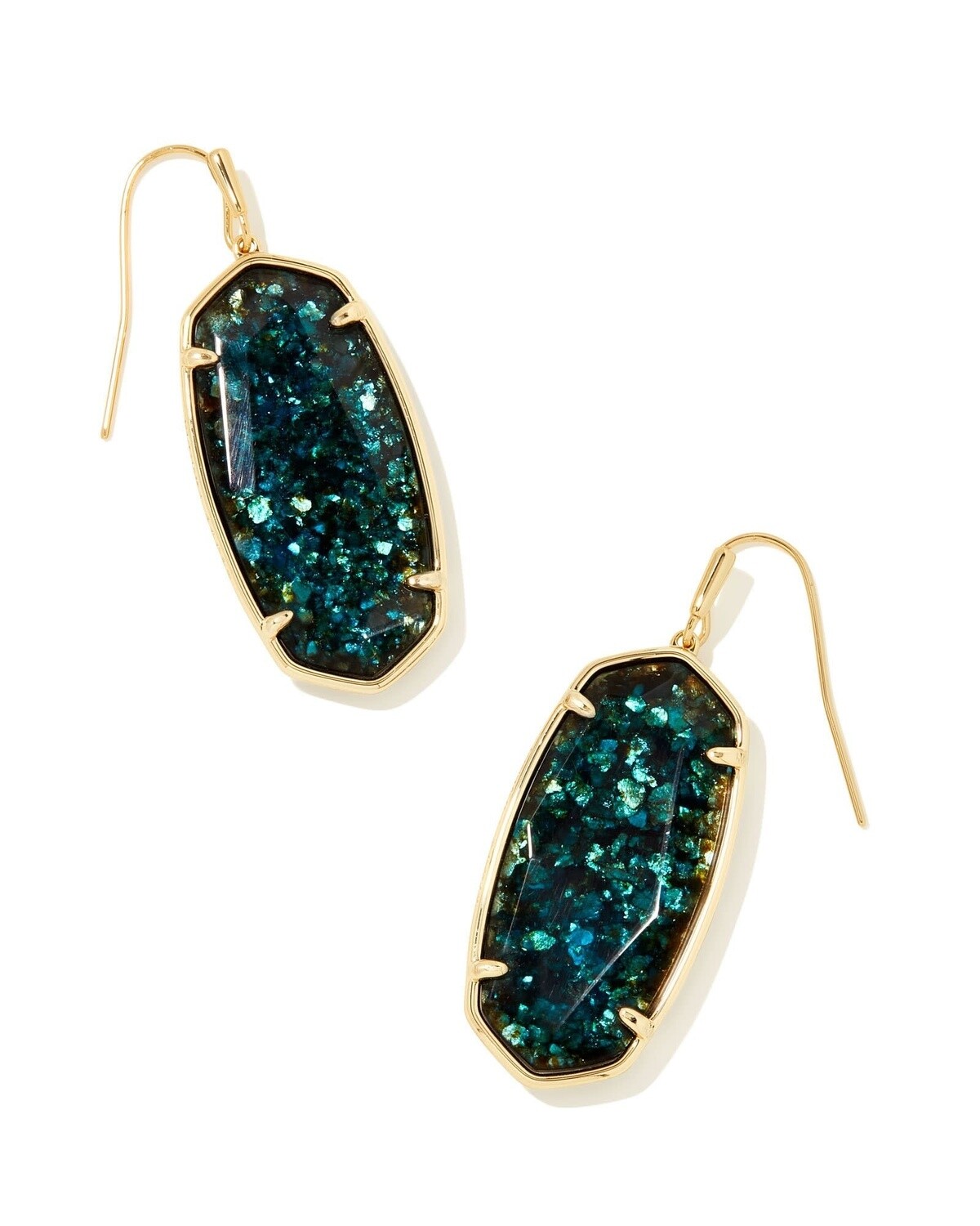 FACETED ELLE DROP EARRINGS, Color: GOLD DARK TEAL MICA, Size: ONE SIZE