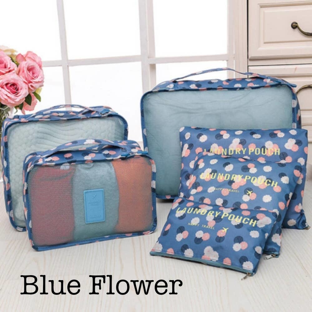 6 PIECE TRAVEL ORGANIZER, Color: BLUE FLOWER