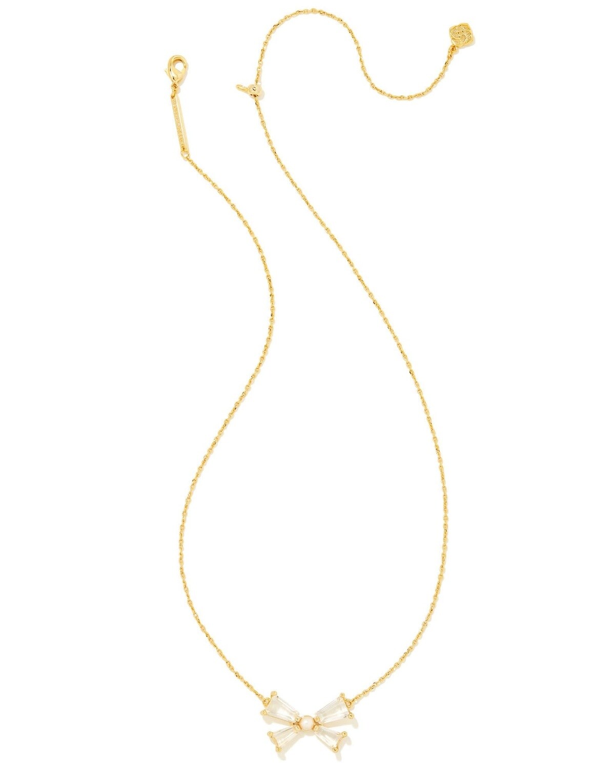 BLAIR BOW SHORT PENDANT NECKLACE, Color: GOLD WHITE CZ, Size: ONE SIZE