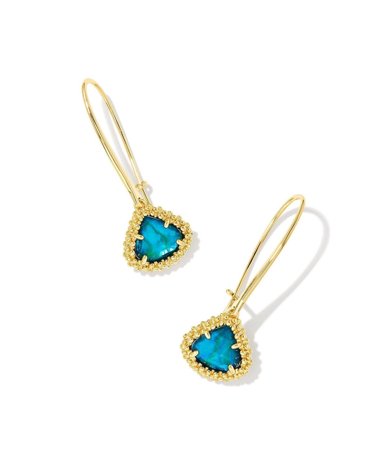 FRAMED KENDALL WIRE DROP EARRINGS, Color: GOLD TEAL ABALONE, Size: ONE SIZE