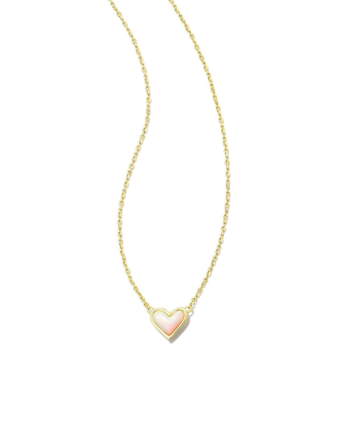 Framed Ari Heart Short Pendant Necklace-Gold, Color: GOLD WHITE OPALESCENT RESIN, Size: ONE SIZE