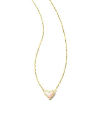 Framed Ari Heart Short Pendant Necklace-Gold, Color: GOLD WHITE OPALESCENT RESIN, Size: ONE SIZE