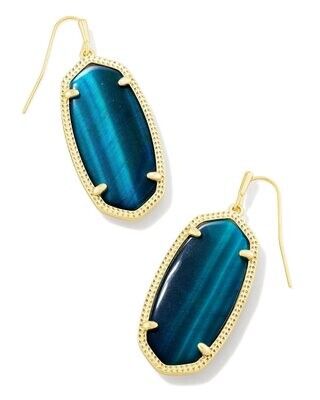 ELLE DROP EARRINGS, Color: GOLD TEAL TIGER&#39;S EYE, Size: ONE SIZE