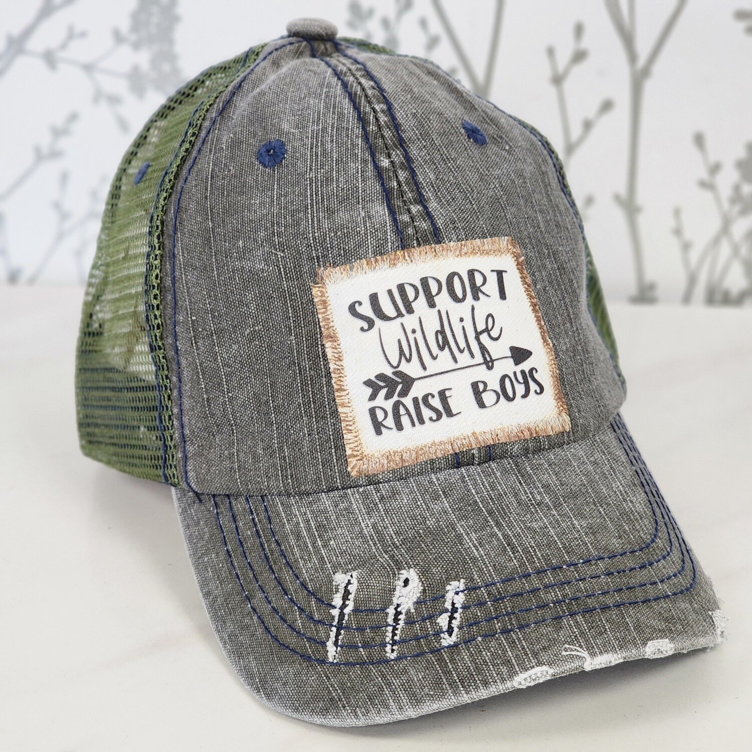 RAISE BOYS DISTRESSED BALL CAP, Color: BLACK/GREEN