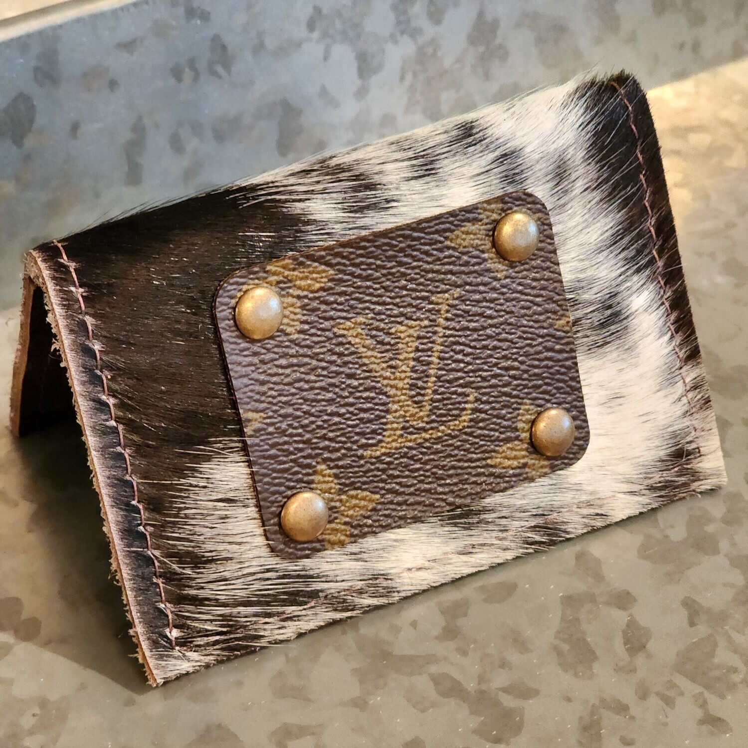 UPCYCLED LV BLACK &amp; WHITE HIDE CARD CASE