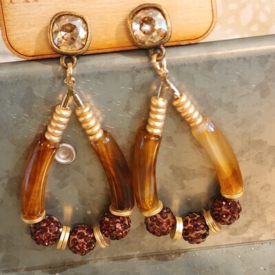 BROWN CRYSTAL OVAL DROP EARRINGS