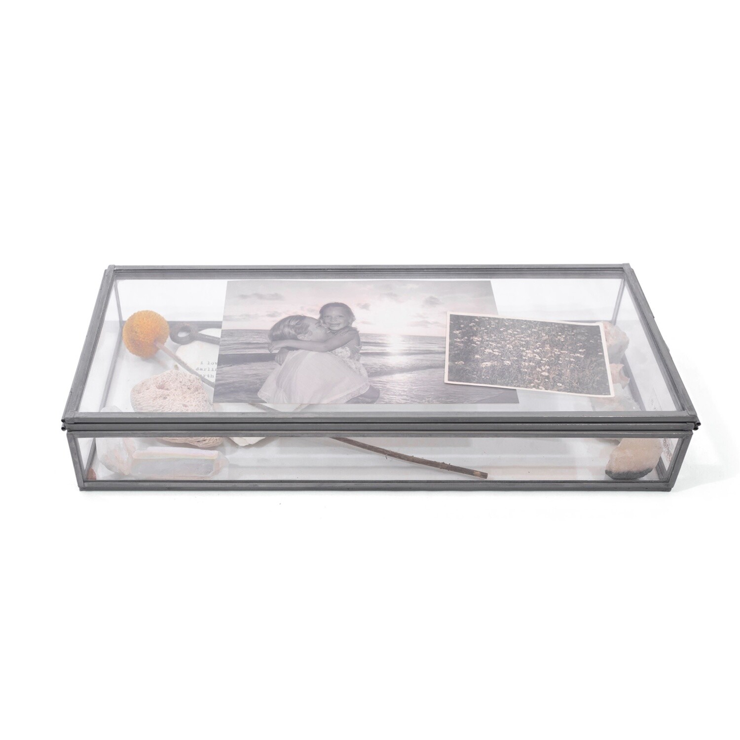 Skinny Rectangle Glass and Zinc Memory Box 12X5X2