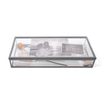 Skinny Rectangle Glass and Zinc Memory Box 12X5X2