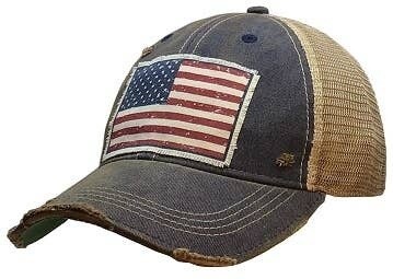 USA FLAG DISTRESSED TRUCKER HAT