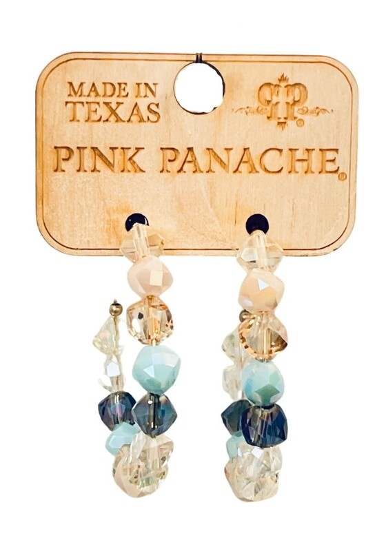 CLEAR &amp; BLUE CRYSTAL HOOP EARRINGS